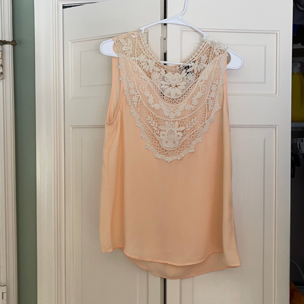 Peach, lace top.